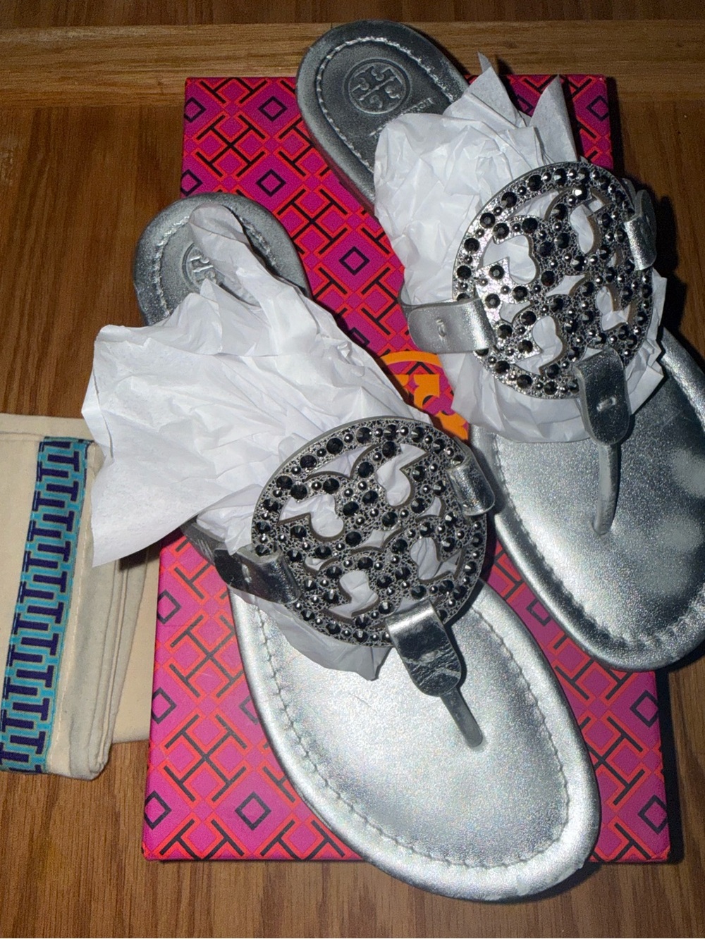 Tory Burch silver rhinestone Miller sandals